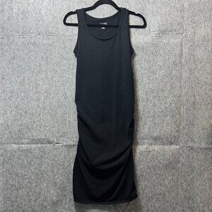 Isabel Maternity Dress XS Black Tank Midi Ruched Sides Sleeveless Stretchy Comfy